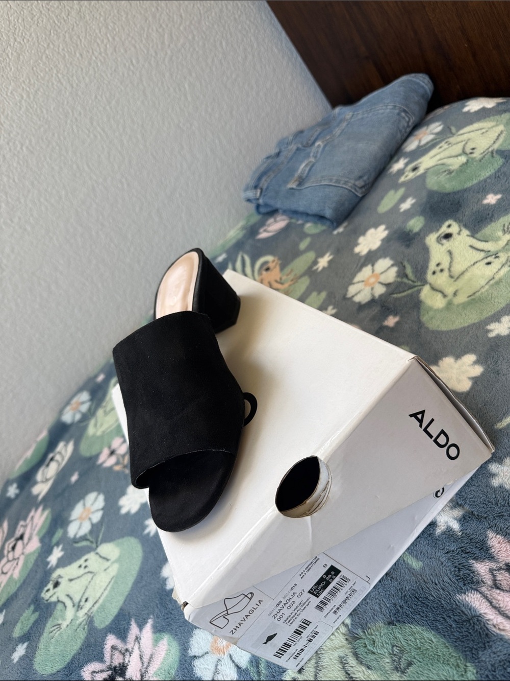 Aldo Black Suede Open-Toe Slide Mules